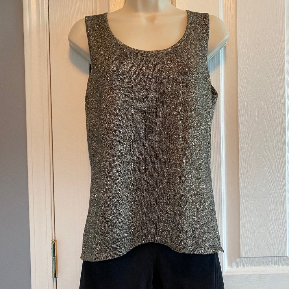 Details: BUY 2 ITEMS & GET 1 FREE: Chico’s Black & Gold Metallic Tank Sz 12